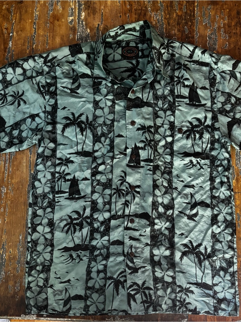 Men’s 100% Silk Tropical Tiki  Button-Up Shirt